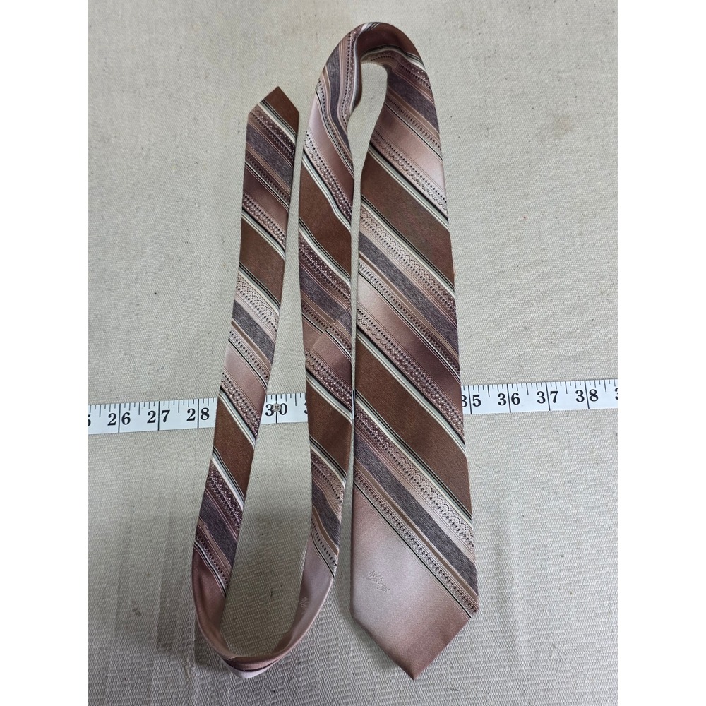 Allyn St George Mens Brown Tan Striped Polyester Necktie Classic Formal Tie